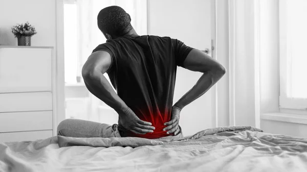 Unrecognizable African American Male Touching Aching Lower Back Red Spot — ストック写真