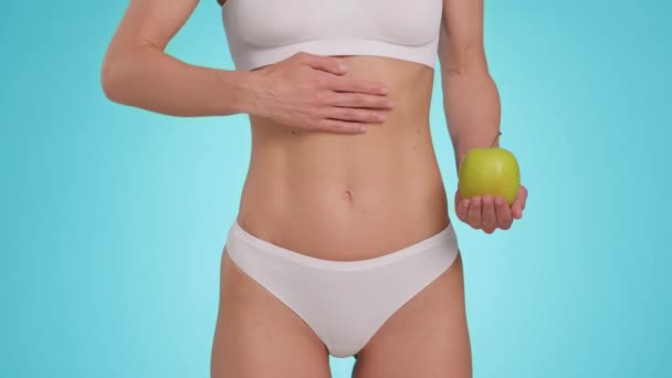 Balanced Digestive Process Close Shot Slim Unrecognizable Woman Underwear Stroking — Vídeo de Stock
