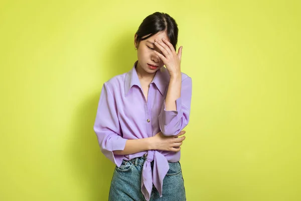 Female Depression Unhappy Asian Lady Covering Face Crying Feeling Sad — Fotografia de Stock