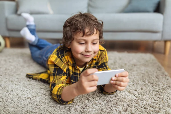 Kids Internet Addiction Close Portrait Little Boy Watching Video Content —  Fotos de Stock