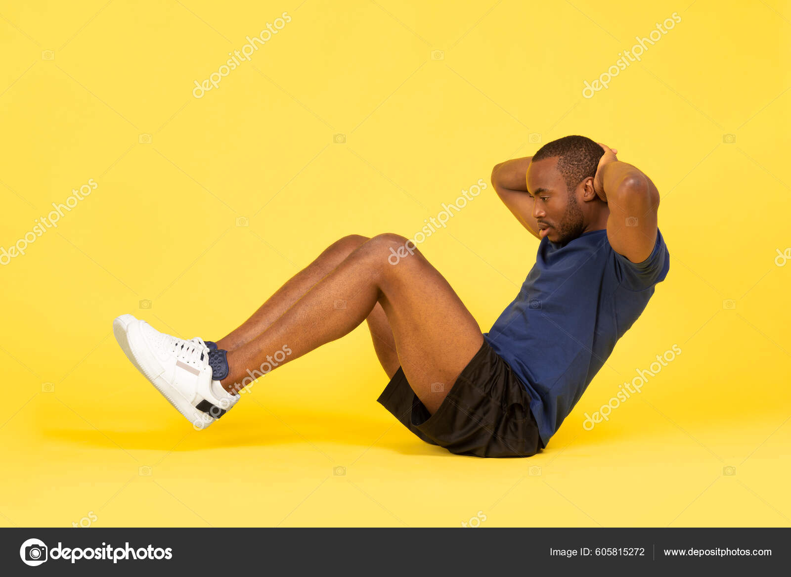 Side View African American Guy Flexing Abs Muscles Doing Sit — stockfoto ©  Milkos #605815272, image size:1600x1167