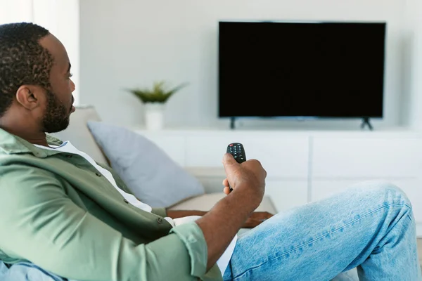 Black Man Watching Looking Black Blank Television Monitor Mock Template — Stock fotografie