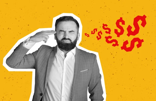 Black White Agitated Bearded Guy Suit Manager Showing Shoot Gesture — Stock Photo, Image