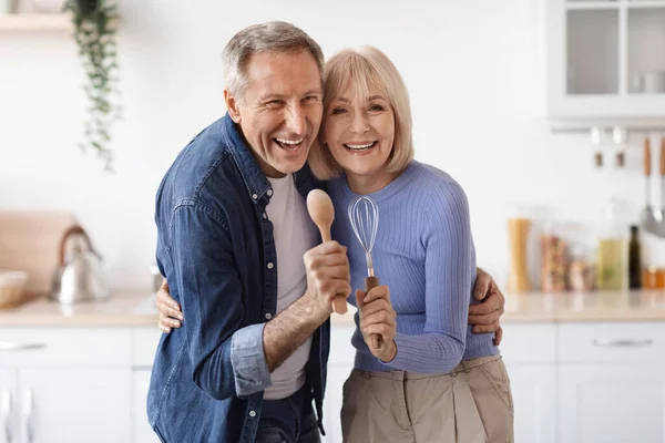Happy Senior Couple Enjoying Time Together Home Having Fun White — Stockfoto