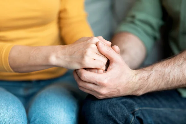 Cropped Shot Loving Middle Aged Couple Holding Hands Together Unrecognizable — Stock Fotó