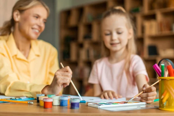 Art Development Kids Little Girl Painting Teacher Kindergarten Drawing Colorful — 图库照片