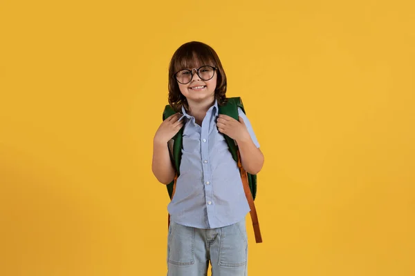 Schooltime Concept Studio Portrait Little Clever Boy Preschooler Wearing Eyeglasses — Foto de Stock