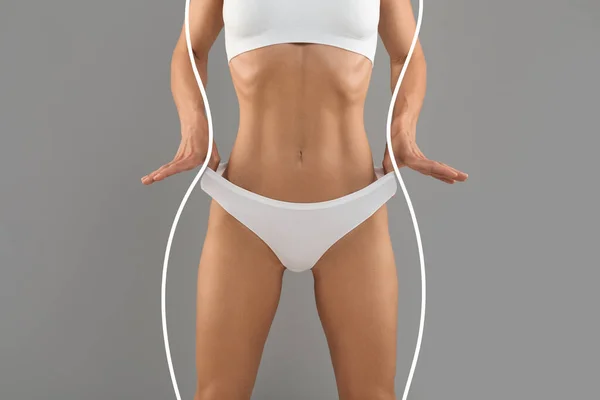 Schlankheitskonzept Gewichtsverlust Linien Aroung Slim Sporty Female Body Unterwäsche Beschnitten — Stockfoto