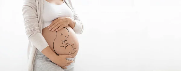 Pintura Feto Barriga Grande Mulher Grávida Irreconhecível Tiro Cortado Fundo — Fotografia de Stock