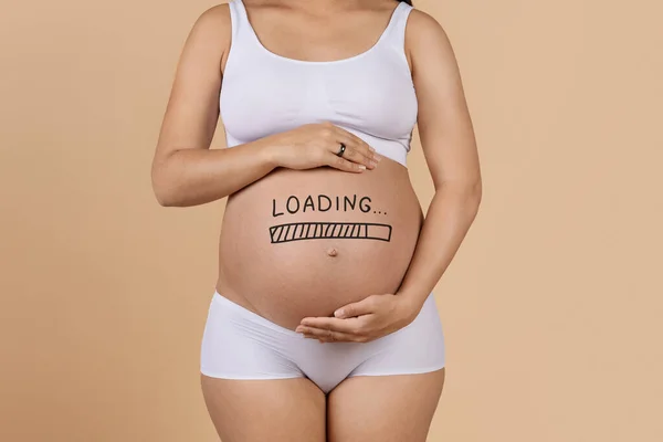 Closeup Shot Pregnant Female Loading Mark Belly Unrecognizable Expectant Woman — Stok Foto