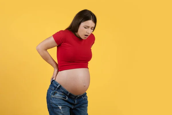 Concetto Sanitario Ritratto Giovane Donna Incinta Che Soffre Amante Mal — Foto Stock