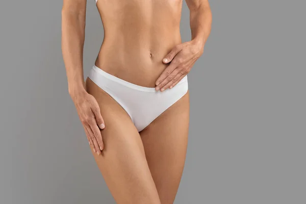 Womens Health Care Cropped Shot Female White Panties Holding Hand — Stock Photo, Image