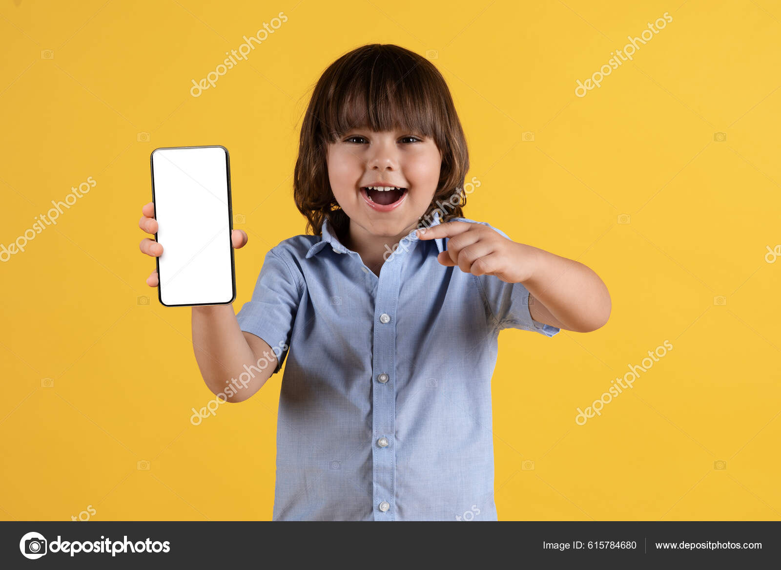 Kids Gadgets Happy Excited Little Boy Pointing Smartphone Blank White Stock  Photo by ©Milkos 615784680