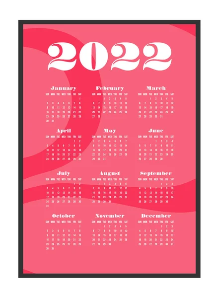 Calendar 2022 Year Design Vector — 스톡 벡터