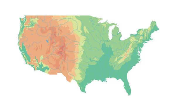 Estados Unidos América Usa Mapa Vetor Físico — Vetor de Stock