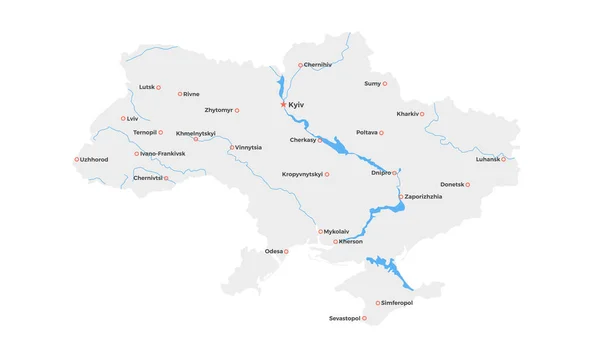 Ukraina Kraj Szczegółowe Miasta Mapa Wektora Ilustracja — Wektor stockowy