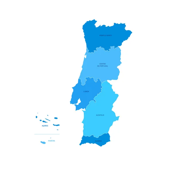 Portogallo Mappa Delle Regioni Con Illustrazione Vettoriale Tratti Modificabile — Vettoriale Stock
