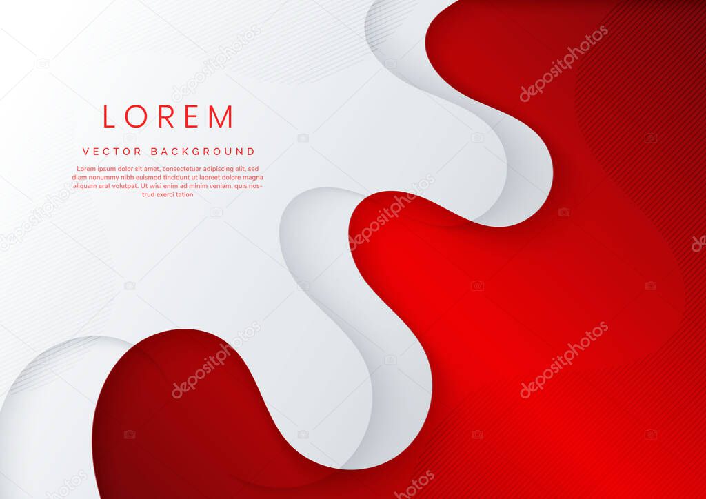 Abstract modern red and white waves lines background with copy space for text. Minimal style. Vector illustration