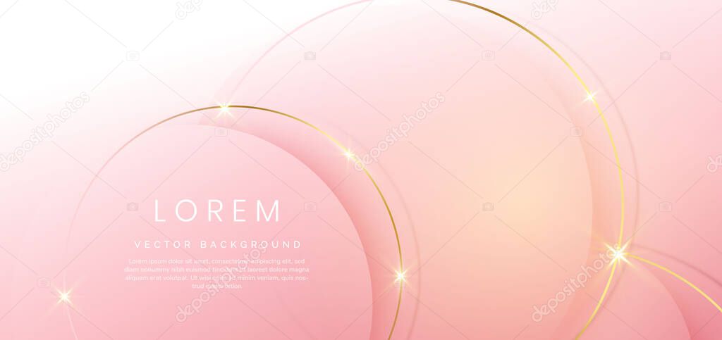 Abstract soft pink circle overlap with golden lines and light effect background. Luxury concept. Vector illustration. You can use for ad, poster, template, business presentation. Vector illustration