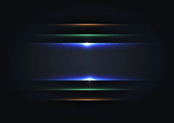 Fondo Negro Futurista Abstracto Con Azul Verde Naranja Brillante Iluminación — Archivo Imágenes Vectoriales