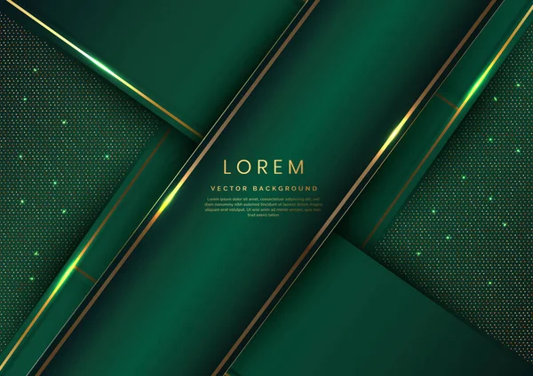 Abstract Luxury Green Geometric Diagonal Overlay Layer Background Golden Lines — Image vectorielle