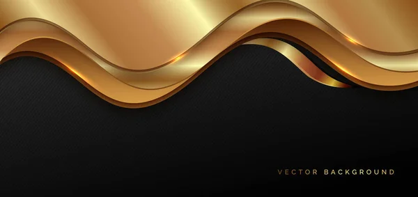 Abstract Luxury Background Gold Elegant Line Wave Shape Overlapping Black — Stock Vector