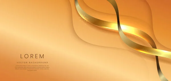 Abstrakter Weicher Orangefarbener Hintergrund Mit Goldenen Bändern Geschwungenen Wellenförmigen Funkeln — Stockvektor