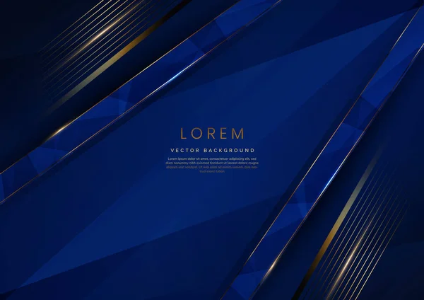 Abstracte Luxe Gouden Lijnen Diagonaal Overlappend Donkerblauwe Achtergrond Model Premium — Stockvector