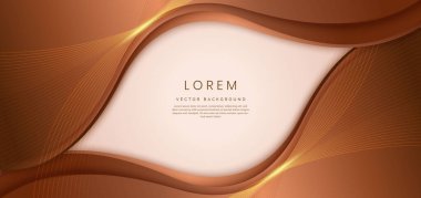 Soyut 3d açık kahverengi arkaplan, altın çizgiler kıvrımlı dalgalı metin için kopyalama alanı. Lüks şablon tasarımı. Vektör illüstrasyonu