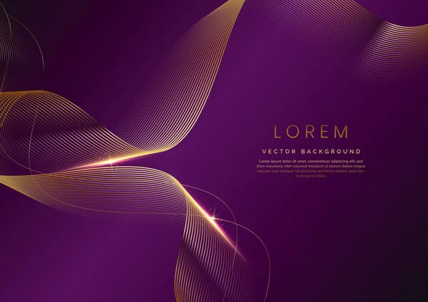 Lignes Dorées Abstraites Luxe Incurvées Chevauchant Sur Fond Violet Modèle — Image vectorielle