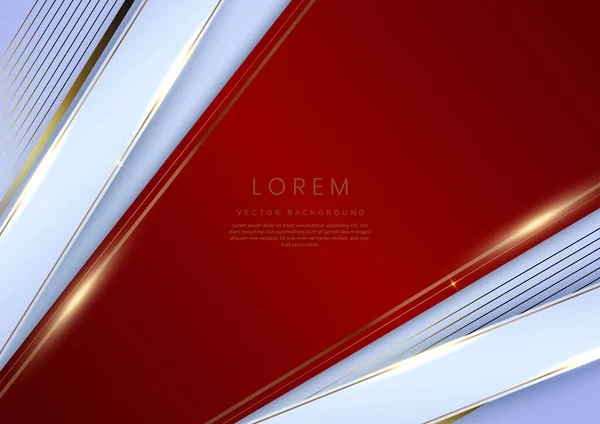 Elegant Diagonal White Red Luxury Background Golden Border Template Premium — 스톡 벡터