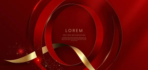Luxury Red Elegant Background Gold Ribbon Red Circle Shape Overlapping — Stock Vector