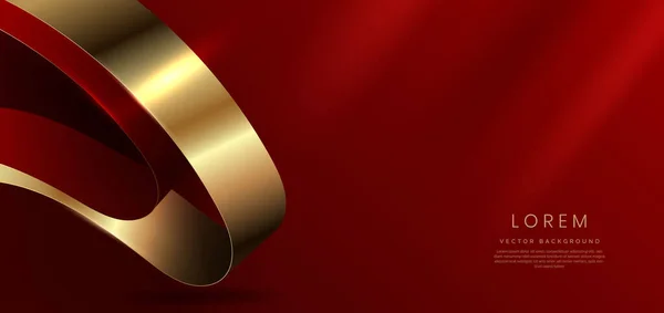Анотація Золота Вигнута Червона Стрічка Червоному Тлі Ефектом Освітлення Іскрою — стоковий вектор