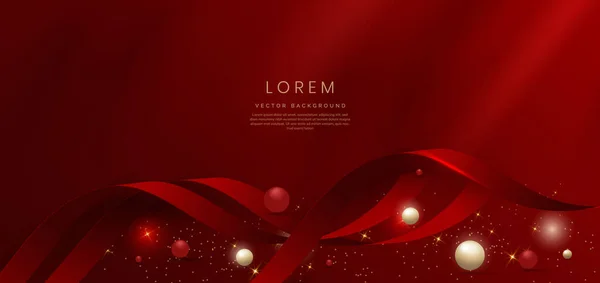 Abstract Gold Curved Red Ribbon Red Background Lighting Effect Sparkle — 스톡 벡터