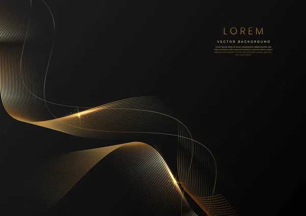 Abstrato Luxo Linhas Douradas Curvas Sobreposição Sobre Fundo Preto Modelo —  Vetores de Stock