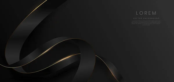 Ruban Rouge Incurvé Abstrait Noir Sur Fond Noir Avec Effet — Image vectorielle