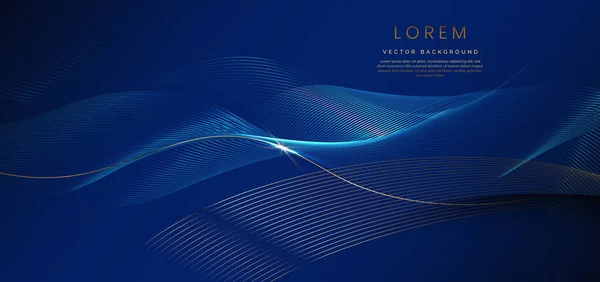 Astratto Lusso Linee Dorate Curve Sovrapposte Sfondo Blu Scuro Modello — Vettoriale Stock