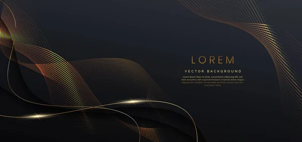 Abstract Luxury Golden Wave Lines Curved Overlapping Black Background Template — Stockvector