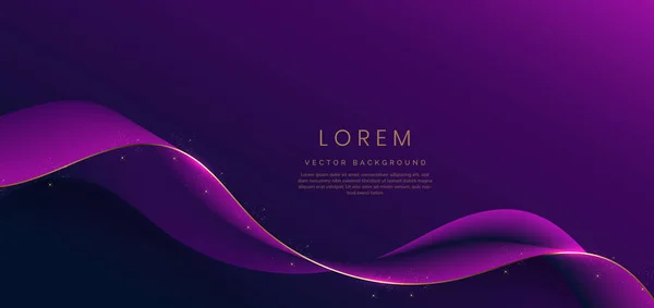 Abstract Gold Curved Purple Ribbon Purple Dark Blue Background Lighting — Archivo Imágenes Vectoriales