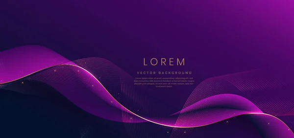 Abstract Gold Curved Purple Ribbon Purple Dark Blue Background Lighting — Archivo Imágenes Vectoriales