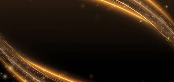 Abstract Elegant Gold Curve Glowing Lighting Effect Sparkle Black Background — Stock vektor