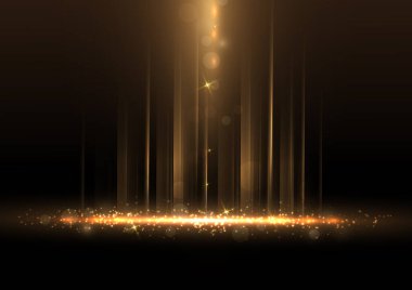 Işıklandırma efektiyle siyah arka planda parlayan soyut lüks altın parıltı efekti. Şablon premium ödül töreni tasarımı. Vektör illüstrasyonu