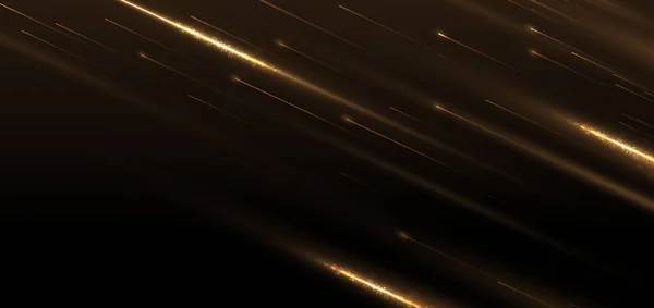 Abstract Elegant Gold Glowing Line Lighting Effect Sparkle Black Background — Stok Vektör