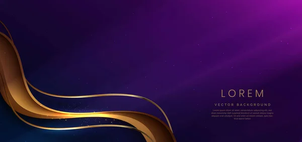 Abstract Gold Curved Ribbon Purple Dark Blue Background Lighting Effect — стоковый вектор