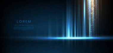 Abstract technology futuristic light blue stripe vertical lines light on blue background with gold lighting effect sparkle. Vector illustration