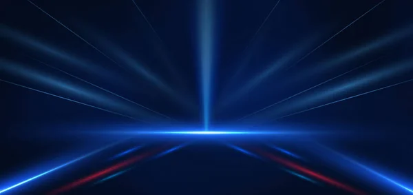 Abstract Technologie Futuristische Gloeiende Blauwe Rode Lichtlijnen Met Snelheid Bewegingsvervaging — Stockvector