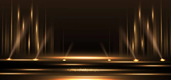 Elegant Golden Stage Vertical Glowing Lighting Effect Sparkle Black Background — 图库矢量图片