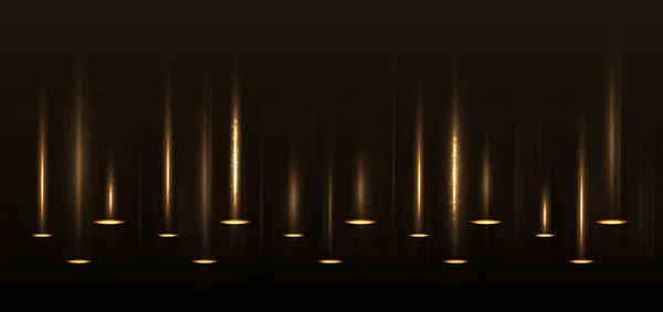 Elegant Golden Stage Vertical Glowing Lighting Effect Sparkle Black Background — Stockvektor