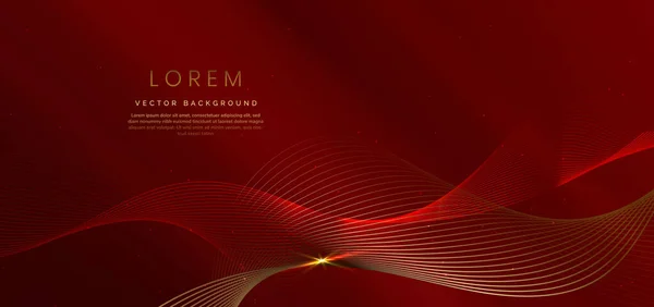 抽象的な豪華な金色の線が濃い赤色の背景に重なっている テンプレートプレミアム賞のデザイン ベクターイラスト — ストックベクタ