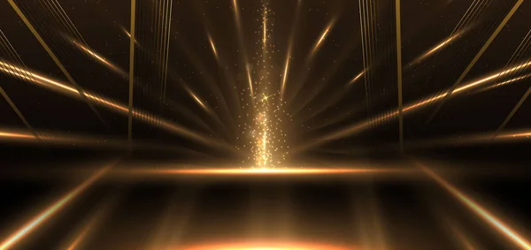 Abstract Elegant Gold Glowing Lighting Effect Sparkle Black Background Template — Stockvektor